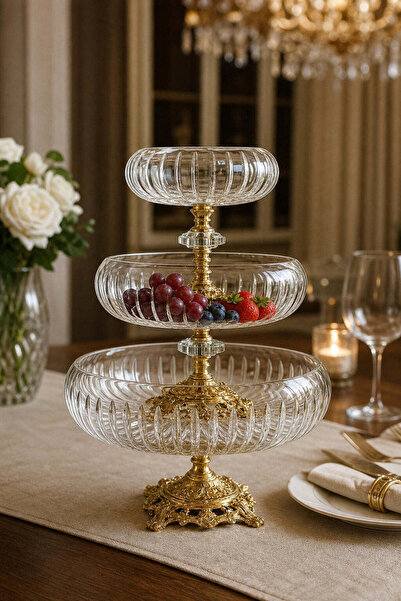 Kristal Market El Yapımı Kristal Vertical Desenli 28-22-16 Cm Dekoratif Sunum...