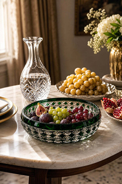 Kristal Market El Yapımı Kristal Desenli Ameteist 28cm Sofra Sunum kasesi