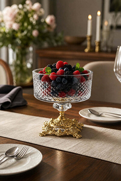 Kristal Market 16cm Cut Crystal Karizma Decor Metal Leg Glass Bowl Karizma