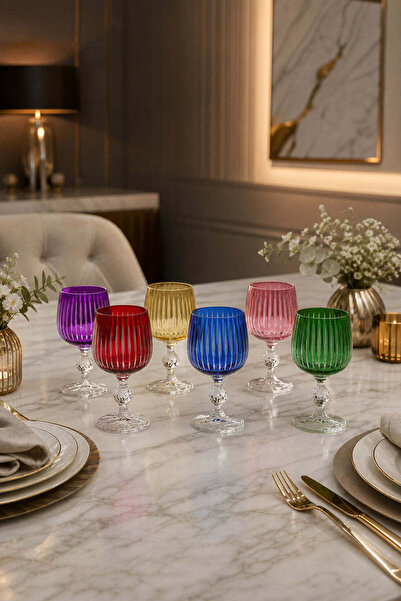 Kristal Market El Yapımı Kristal Pearl Desen Bardak Seti 6'lı