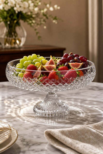 Kristal Market 28CM Karizma Ayaklı Meyvelik Sunumluk Lüks Kesme Kristal