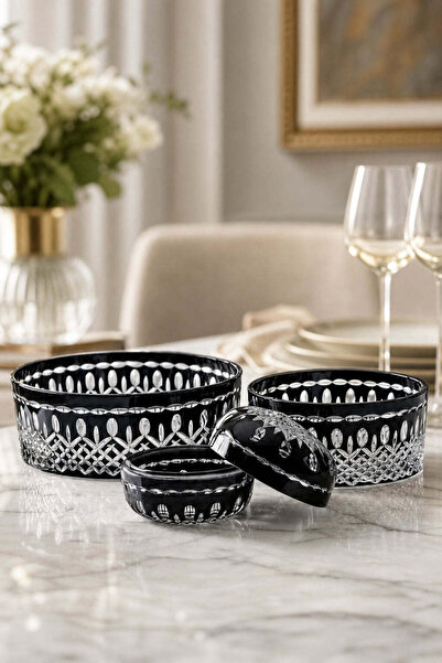 Kristal Market Cutting Crystal Handworked Tableware Presentation Set 3 Pcs