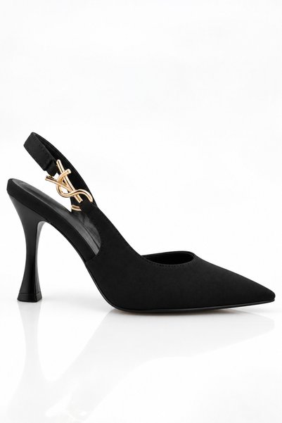moon glow Women's Black Pointed Toe Thin Heeled Shoes Ankle Strap Stylish Daily and Special Occasion Model Trend