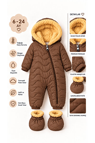 PonçiKids Bebek Kozmonot Tulum Kışlık Kapüşonlu Polar Astarlı Suya Dayanıklı ...