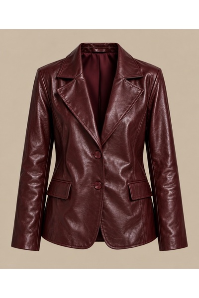 Velmora Leather Resmi Moda-Hakiki Deri Ceket Bordo-Siyah-Premium Deri
