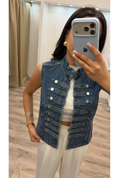 luzuze سترة نسائية ذهبية اللون بأزرار من Cool Girl