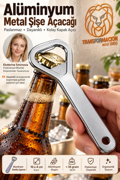 Transformacion Ergonomik Metal Şişe Açacağı - Gazoz, Kola, Bira Kapağı Açıcı
