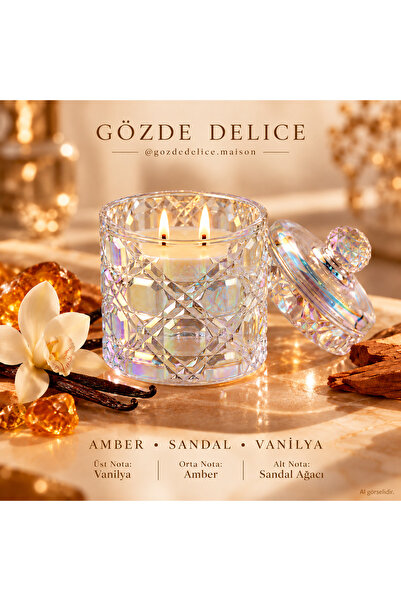 GÖZDE DELİCE Limited Edition Amber Sandal Vanilya Kokulu Mum 230 g Kapaklı De...