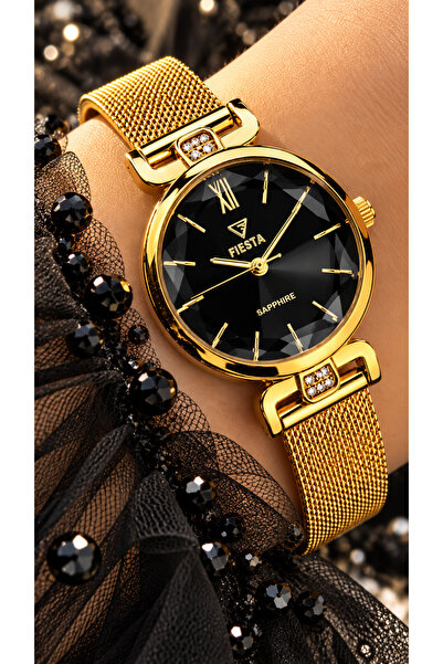 Fiesta Black Women's Golden Yellow Steel Mesh Cord Valentine's Gift Women's W...
