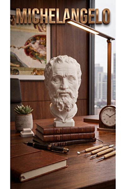 uAmor Michelangelo Portre Heykeli - Mimar ve Mühendis Ofis Hediyesi - Beyaz M...