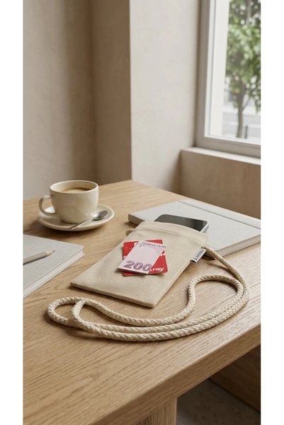 Smyrna Phone Bag, Ready for Printing / Painting / Embroidery, 100% Cotton, 320 Gr Thick Linen, Phone Bag with Velcro Closure