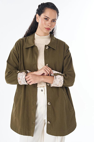 Kayra Buttoned Non Denim Jacket Dark Khaki