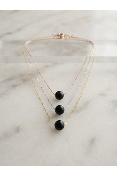 Papatya Silver 925 Ayar Gümüş Minimalist Oltu Taşı Kolye.rose.gold.rodaj Renk Seçeneği