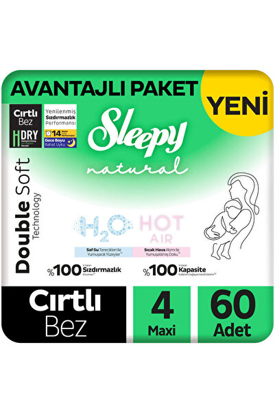 Sleepy Natural Double Soft Avantajlı Mega Paket Bebek Bezi 4 Numara Maxi 60 Adet