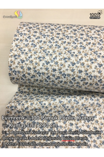 evimrenk Çıtır Çiçek Desenli Poplin Kumaş - Nevresim - Çarşaf - Hobi - Elbise...