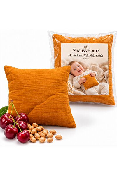 Strauss Home Bebek Kiraz Çekirdeği Yastığı Müslin 15x15 cm Mikrodalgada Isıtı...
