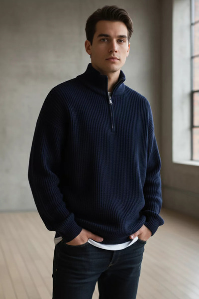 TOZLU Men's Half-Zip Knit Sweater