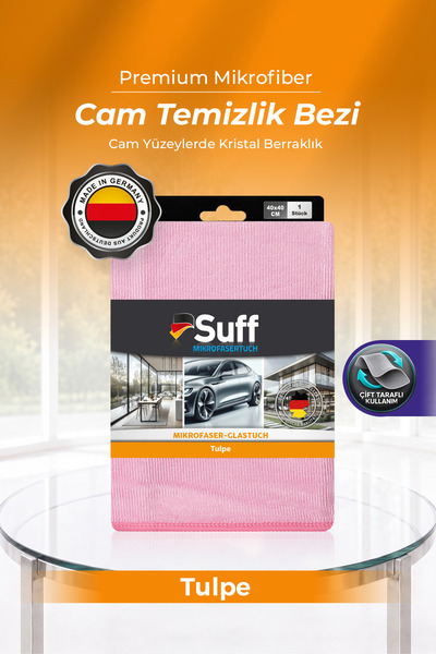 Suff Tulpe Cam Mikrofiber Bez Yüksek Emici Pencere Camı Temizlik Bezi 40x40 c...