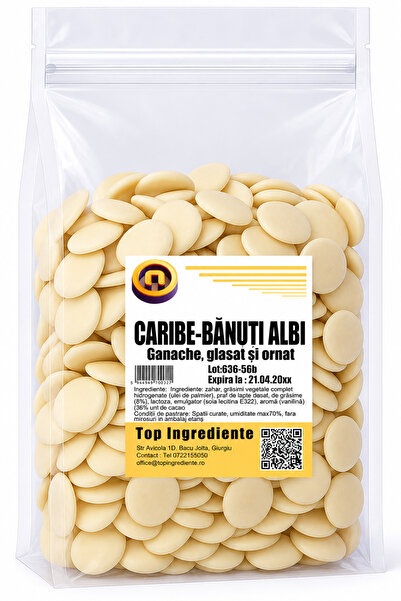 Top Ingrediente Bănuți Albi Caribe- 500g– Pentru Ganache, Glasat și Ornat (Or...