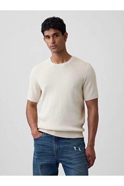 GAP Erkek Krem Ribbed Bisiklet Yaka Triko T-Shirt