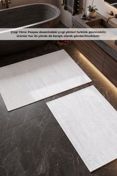 Halispecial Liora White Cotton Soft 2-Piece Bath Mat (60X100+50X60 cm) Non-Slip Base Washable Modern
