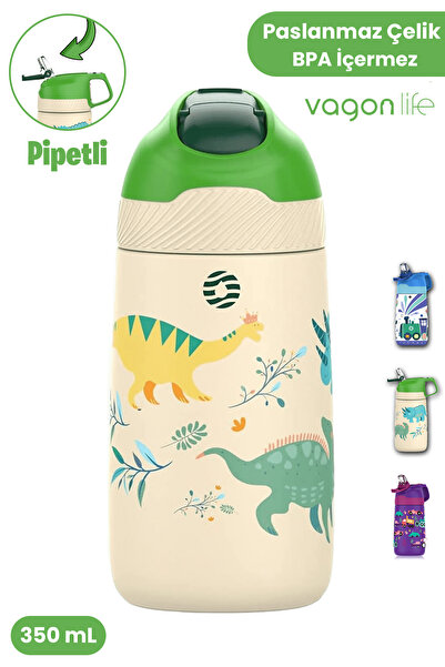 Vagonlife Çocuk 350 ML Pipetli Çelik Matara Paslanmaz Çelik Termos 5 Farklı R...