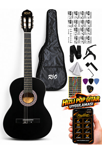 müzikhane 3/4 7-14 Yaş Klasik Gitar Askı Kapo Gitar Kılıf Pena Penalık Nota Y...