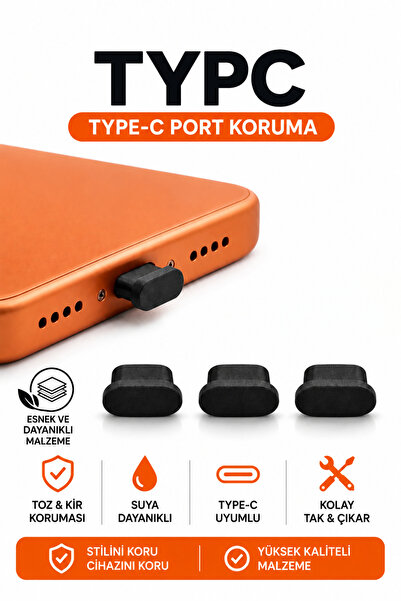 emrebilisim Telefonlara Uyumlu type-c Toz Ve Kir Önleyicii Koruyucu 3 Adet Si...