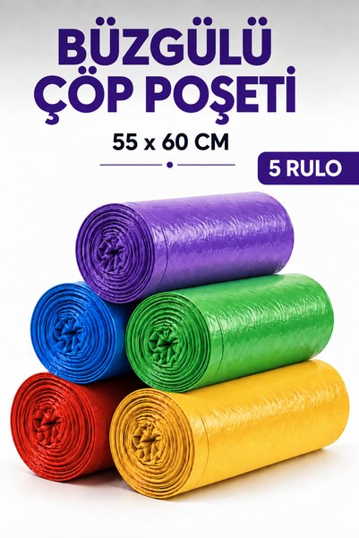 Özkan Ambalaj Temizlik Orta Boy Büzgülü Kokulu Çöp Torbası 55x60 Cm 10’lu 5 Rulo