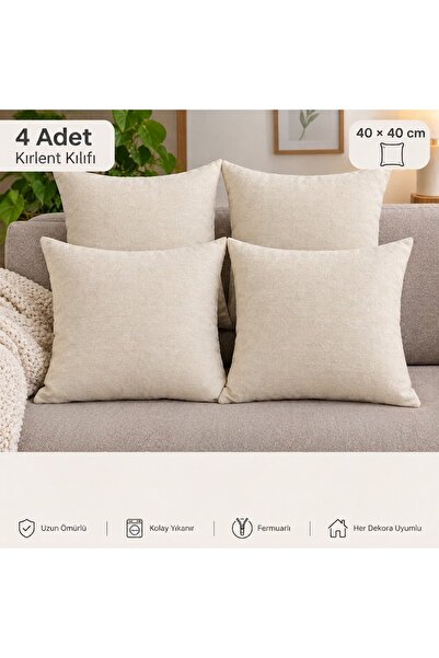 Volcano home 4 adet 40x40 kırlent kılıfı natural bej rengi punch işlemeye uyg...