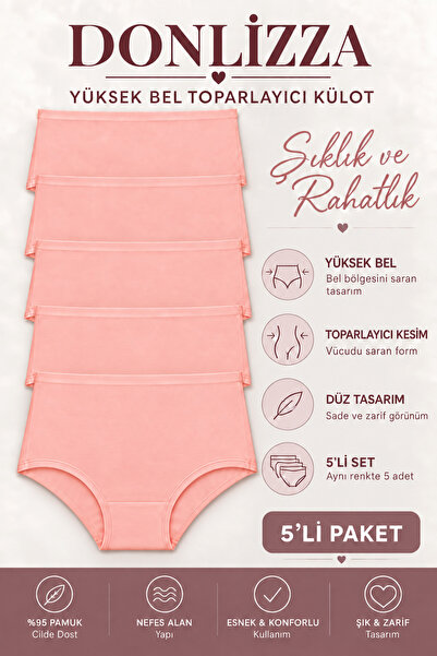 DONLİZZA Yüksek Bel Kadın Külot Yavruağzı 5 Adet
