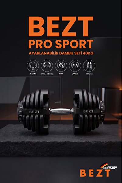 Bezt Pro Sports Profesyonel 40 KG Siyah Dambıl Ayarlanabilir Ağırlık Seti