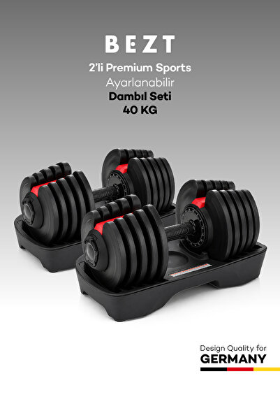 Bezt 2li Premium Sports Ayarlanabilir Dambıl Seti 40KG Kırmızı