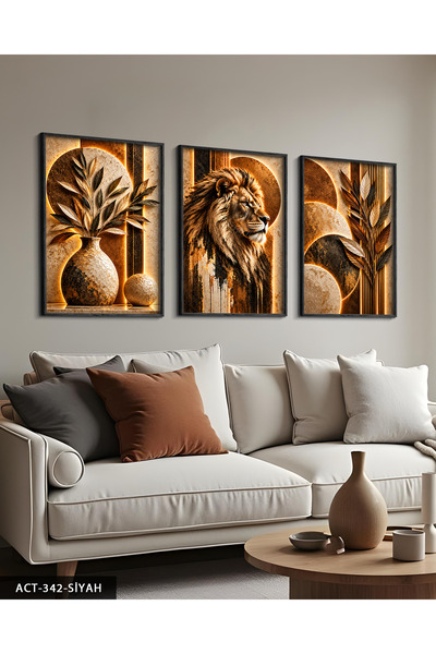 Evinemoda Boho Style Plant Lion 3 τεμαχίων Πίνακας με ξύλινο πλαίσιο ACT