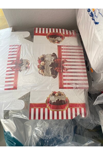 Yaş Pasta Kutusu 2 Numara 100'lü Paket | 26x26x14 cm Saplı Krome Karton Baskılı Ambalaj No:2