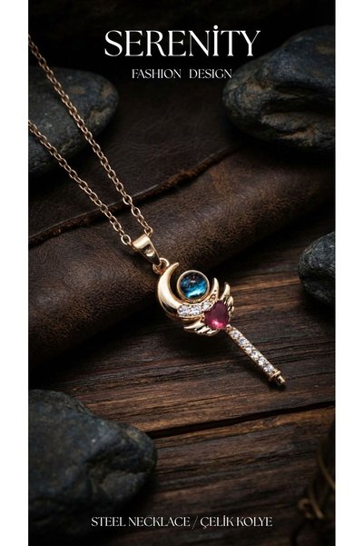 Serenity Hanging Crescent Figure Steel Necklace