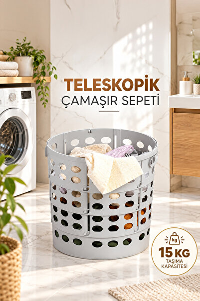 Porsima Teleskopik Katlanır Sepet Katlanabilir Çamaşır Sepeti Orta Boy Katlan...
