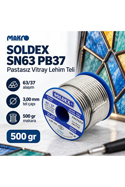 GLASSMAKRO Soldex Sn63 Pb37 Pastasız Vitray Lehim Teli 3 mm 500 g