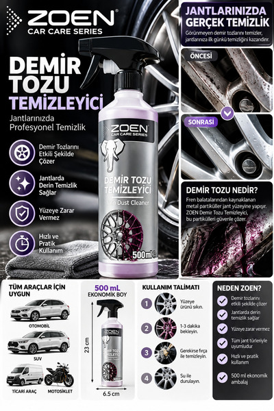 Demir Tozu Temizleyici 500 ml | Jant Demir Tozu ve Fren Tozu Temizleme Spreyi