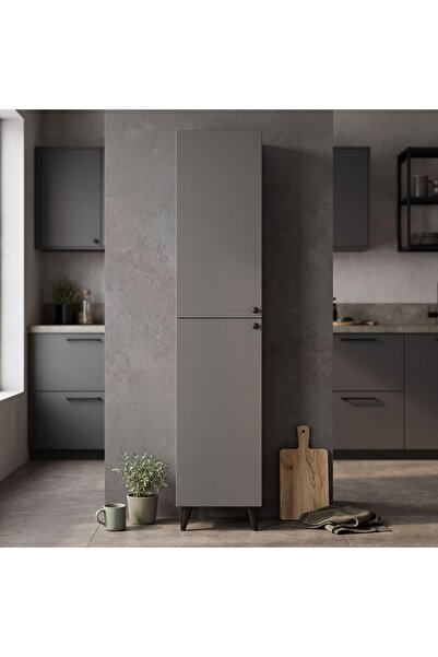Furnitt Home Ramses Düz Kapaklı Gri Çok Amaçlı Dolap - Banyo - Kiler Dolabı (...