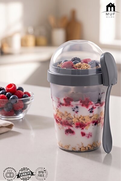 MUF HOME Yogurt & Muesli Container - Diet Container with Spoon and Fork - Pra...