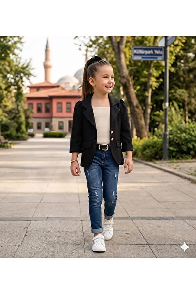 May Marka Kız Çocuk Siyah Blazer Ceket