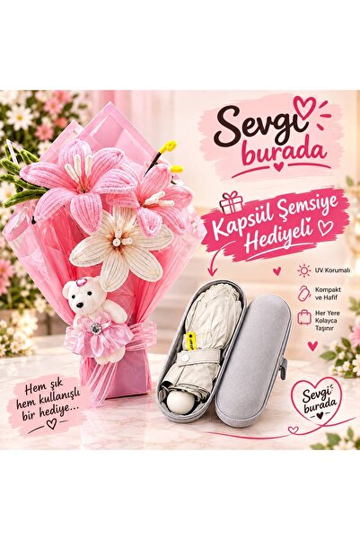 Sevgi burada Hediyelik Şönil Çiçek Pembe Lilyum