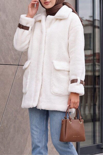 Modamorfo 5206 Kadın Oversize Peluş Mont - Taba