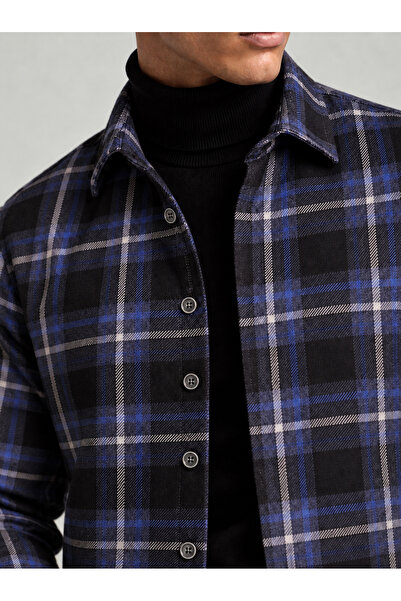 Etikmen Black Navy Blue Striped Slimfit Lumberjack Men's Shirt