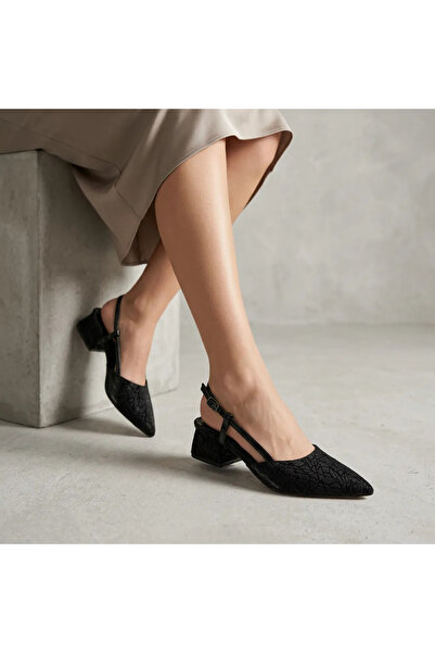 topuksarayı Glow Black Silvery Pointed Toe Heelled Shoes