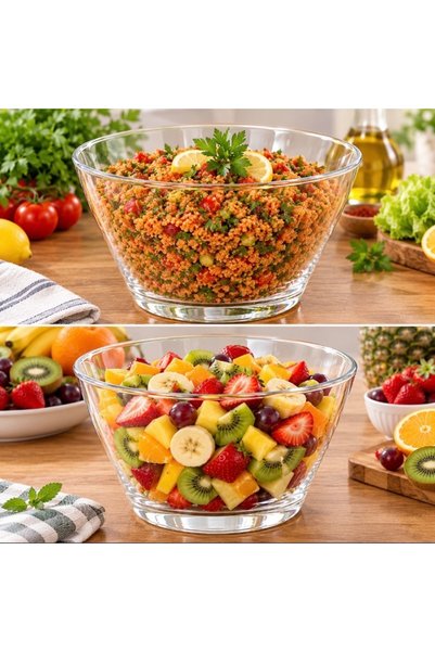 Cam Salata Kasesi Büyük Boy Sunum Kasesi Hazırlık Kasesi Meyvelik Kase Salata Tabağı
