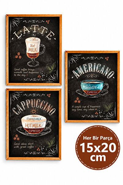 NT Handmade 3 Parça Ahşap Çerçeve Görünümlü Coffe Dekor