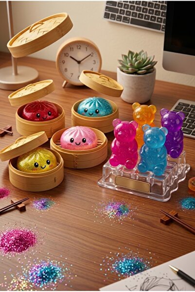 Golden Rainbow Needoh Gummy Bear Ve XL Büyük Simli Çin Mantısı Sukuşi