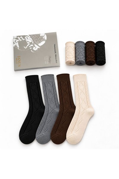 izayq collection جوارب صوفية مزدوجة النقش للجنسين مقاس 4'